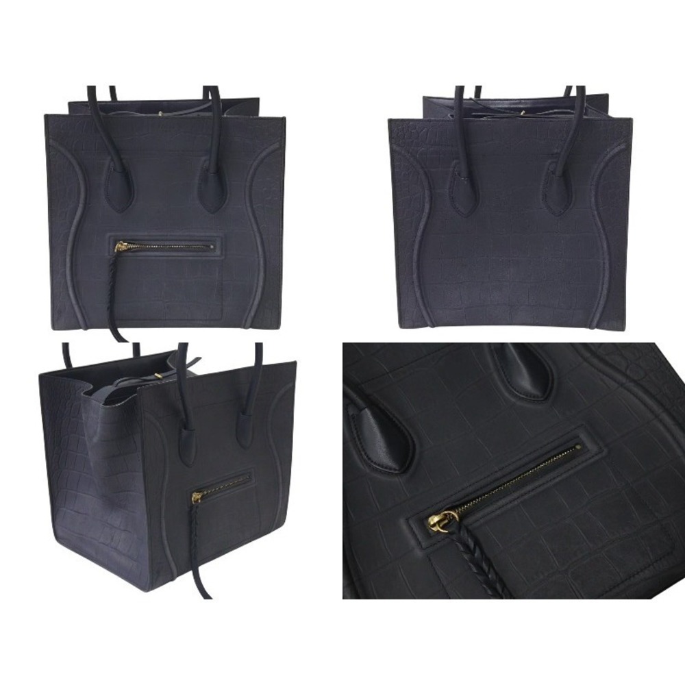 CELINE Luggage Phantom Square Handbag Crocodile Embossed Leather - Picture 2 of 8